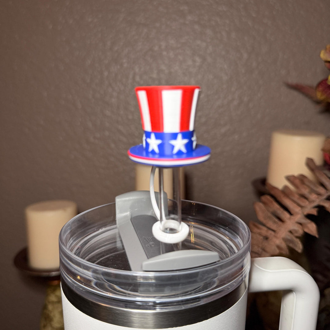 Red White Blue Stars and Stripes Hat Straw Topper Cap, fits straws 10 mm diameter, Patriotic, July 4th, Independence Day, Unique Gift