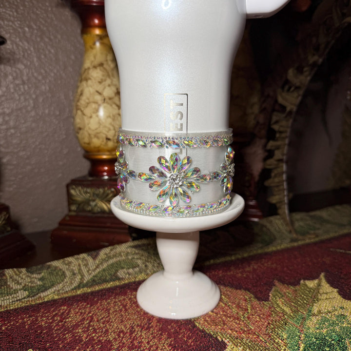 Coldest Flower Flat Fancy Iridescent Rhinestone Tumbler accessories, collar halo boot, fits 36 and 46 oz Coldest tumbler, unique gift