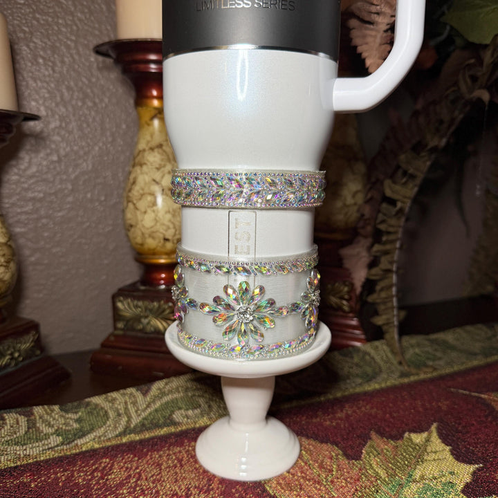Coldest Flower Flat Fancy Iridescent Rhinestone Tumbler collar halo boot, tumbler accessories, unique gift