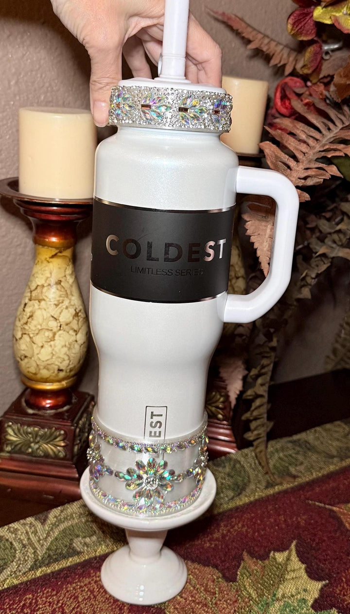 Coldest Flower Flat Fancy Iridescent Rhinestone Tumbler accessories, collar halo boot, fits 36 and 46 oz Coldest tumbler, unique gift