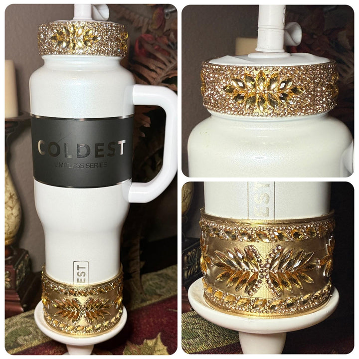 Coldest Gold Flat Fancy Iridescent Rhinestone Tumbler collar halo boot, tumbler accessories, unique gift