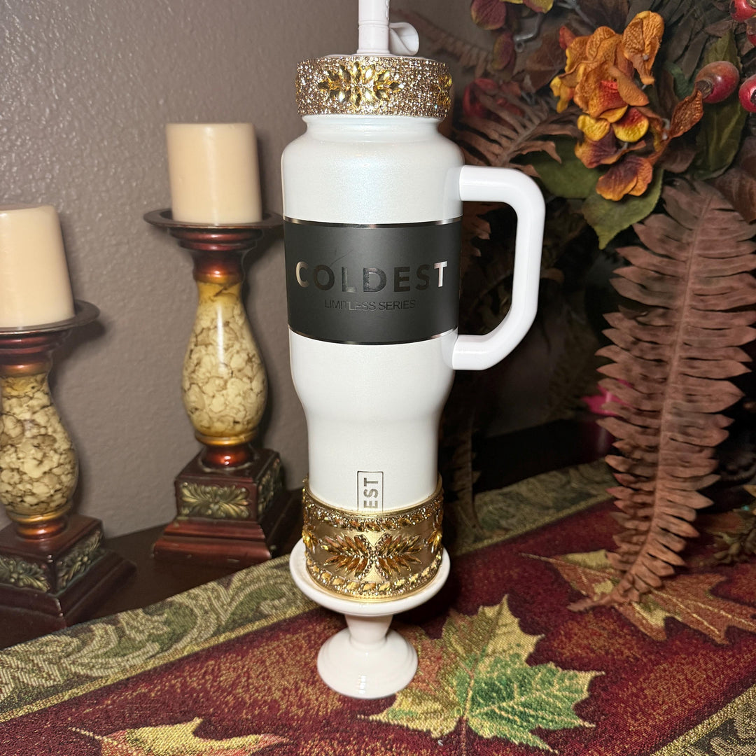 Coldest Gold Flat Fancy Iridescent Rhinestone Tumbler collar halo boot, tumbler accessories, unique gift