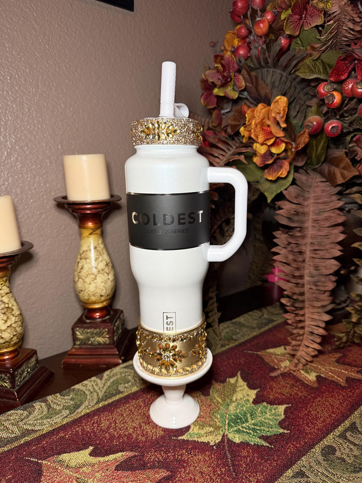 Coldest Gold Flat Fancy Iridescent Rhinestone Tumbler collar halo boot, fits 36 and 46 oz Coldest, tumbler accessories, unique gift