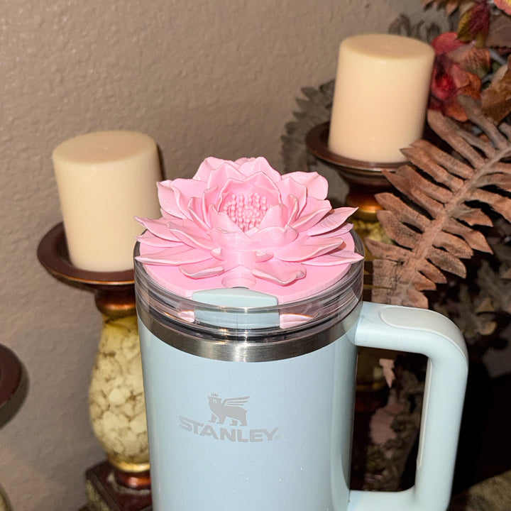 New Beautiful Pink Lotus Flower Tumbler Lid Topper, fits your Stanley Tumbler, custom colors