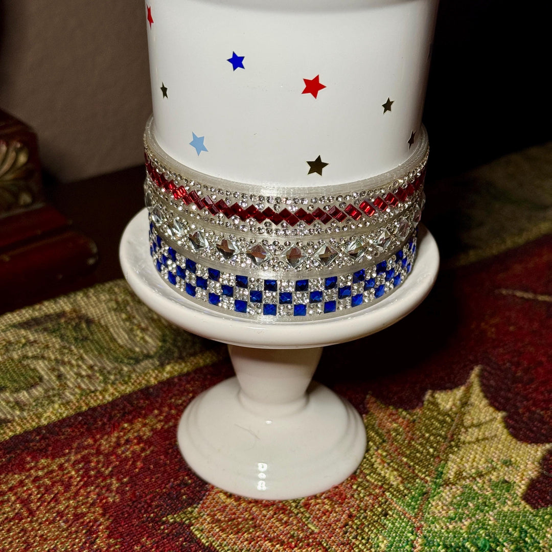 Patriotic Rhinestone Tumbler Boot or Halo, straw topper, Bling Sparkle Cup Sleeve, Stanley Tumbler Accessories, Unique Gift stars stripes