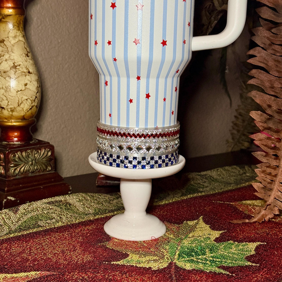 Patriotic Rhinestone Tumbler Boot or Halo, straw topper, Bling Sparkle Cup Sleeve, Stanley Tumbler Accessories, Unique Gift stars stripes