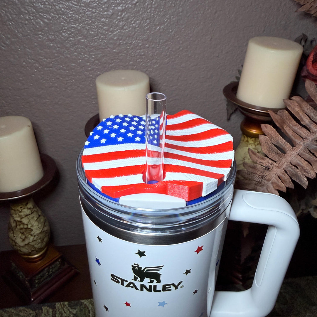 Stars and Stripes Patriotic Tumbler Topper, Independece Day Topper, Red White Blue, 3D Decorative Lid