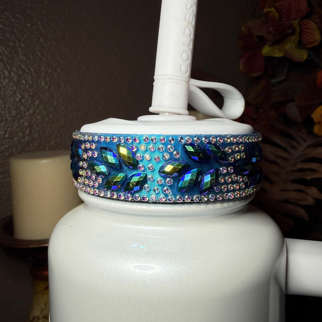 Coldest Black Blue Flower Flat Fancy Iridescent Rhinestone Tumbler accessories, collar halo boot, fits 36 46 oz Coldest tumbler, unique gift