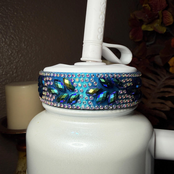 Coldest Black Blue Flower Flat Fancy Iridescent Rhinestone Tumbler accessories, collar halo boot, fits 36 46 oz Coldest tumbler, unique gift
