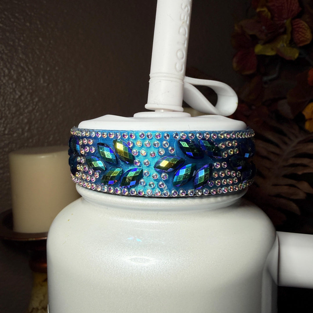 Coldest Blue Flower Flat Fancy Iridescent Rhinestone Tumbler accessories, collar halo boot, fits 24 36 46 oz Coldest tumbler, unique gift