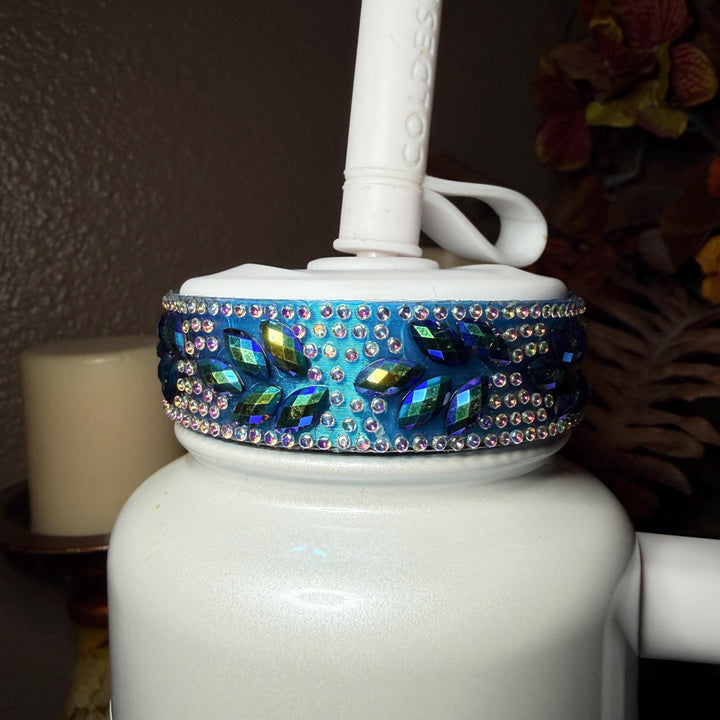 Coldest Blue Flower Flat Fancy Iridescent Rhinestone Tumbler accessories, collar halo boot, fits 24 36 46 oz Coldest tumbler, unique gift