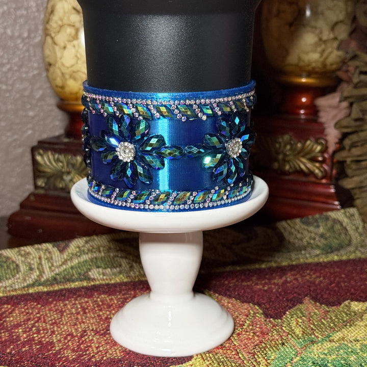 Coldest Blue Flower Flat Fancy Iridescent Rhinestone Tumbler accessories, collar halo boot, fits 24 36 46 oz Coldest tumbler, unique gift