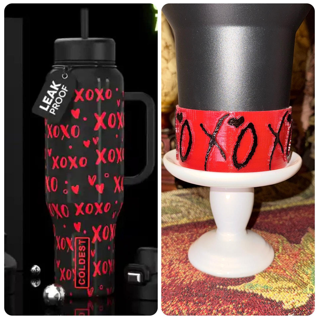 Hugs and Kisses XO Tumbler Boot, Coldest and Stanley tumbler accessories, Black Red White, Protective Sleeve