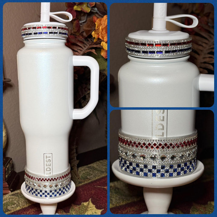 Coldest Patriotic Rhinestone Tumbler Boot, collar or straw topper, Bling Sparkle Cup Sleeve, Tumbler Accessories, Unique Gift stars stripes
