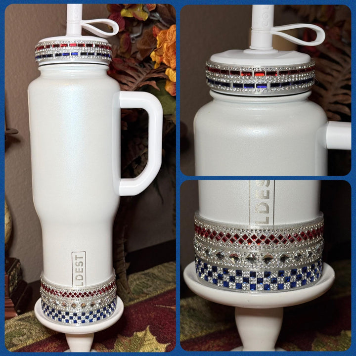 Coldest Patriotic Rhinestone Tumbler Boot, collar or straw topper, Bling Sparkle Cup Sleeve, Tumbler Accessories, Unique Gift stars stripes