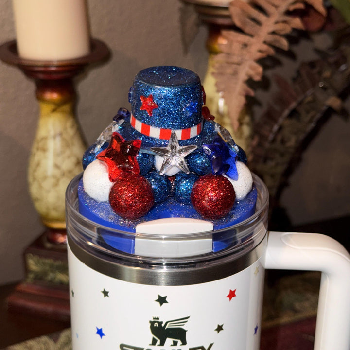Patriotic Tumbler Topper, Independence Day Topper, 3D Decorative Lid - Ice Topper Lid