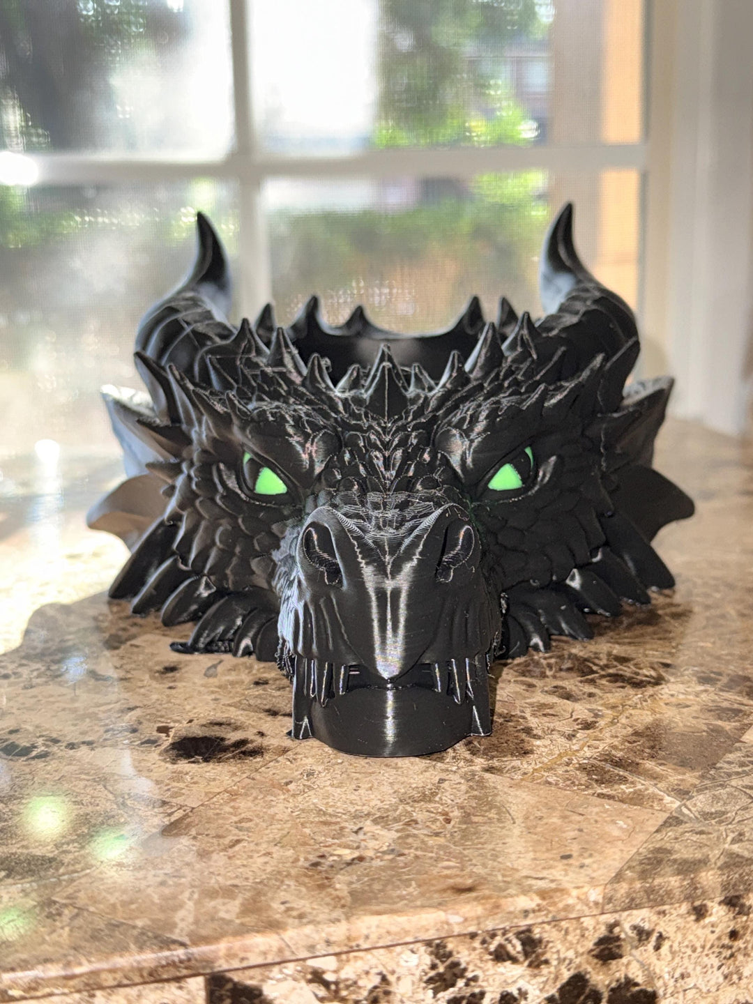 Dragon Head Bowl 3D Printed Green Eye, Gothic Fantasy Dish, Tabletop Gaming Storage, Decor Bowl, Dice Tray Alternative, Mythical Home Accent