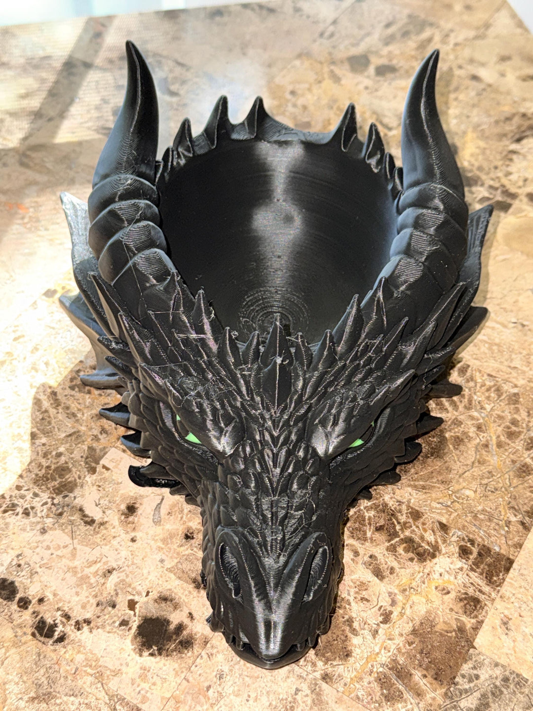 Dragon Head Bowl 3D Printed Green Eye, Gothic Fantasy Dish, Tabletop Gaming Storage, Decor Bowl, Dice Tray Alternative, Mythical Home Accent