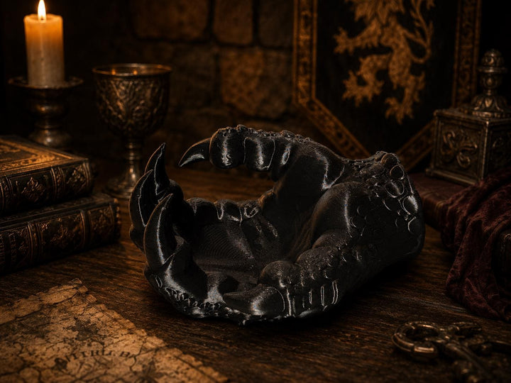 Dragon Claw Hand Bowl, 3D Printed Valet Tray Trinket Holder, Gothic Catchall Dish, Fantasy Desk Organizer, Dice Tray, Dragon Decor Gift