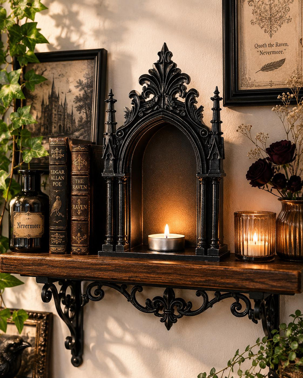 Gothic Cathedral Wall Shelf Altar, Dark Academia Decor, Gothic Home Accent, Witchy Altar Shelf, Halloween Decor, 3D Printed Shelf