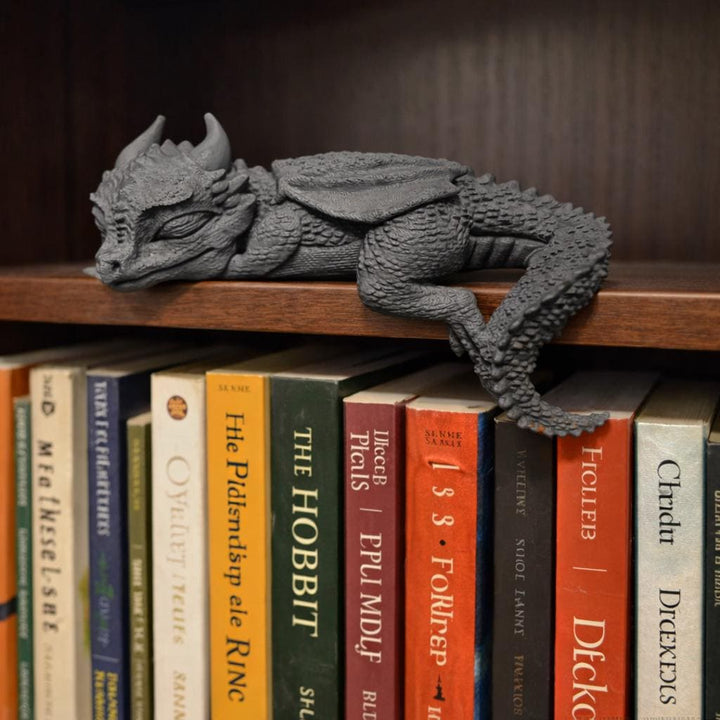 Sleeping Dragon Shelf Sitter, 3D Printed Fantasy Dragon Decor, Gothic Shelf Companion, Dragon Lover Gift, Bookshelf Ornament, Desk Decor