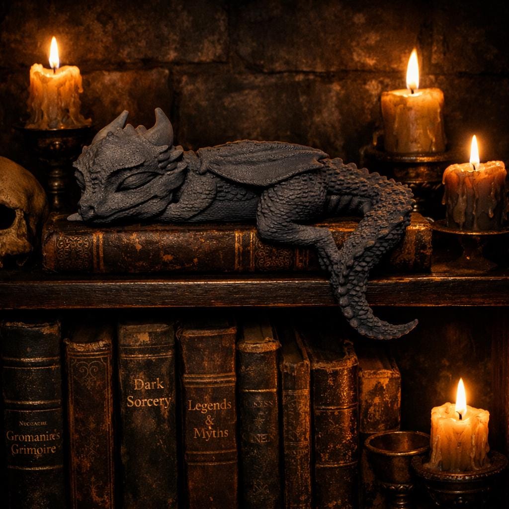 Sleeping Dragon Shelf Sitter, 3D Printed Fantasy Dragon Decor, Gothic Shelf Companion, Dragon Lover Gift, Bookshelf Ornament, Desk Decor