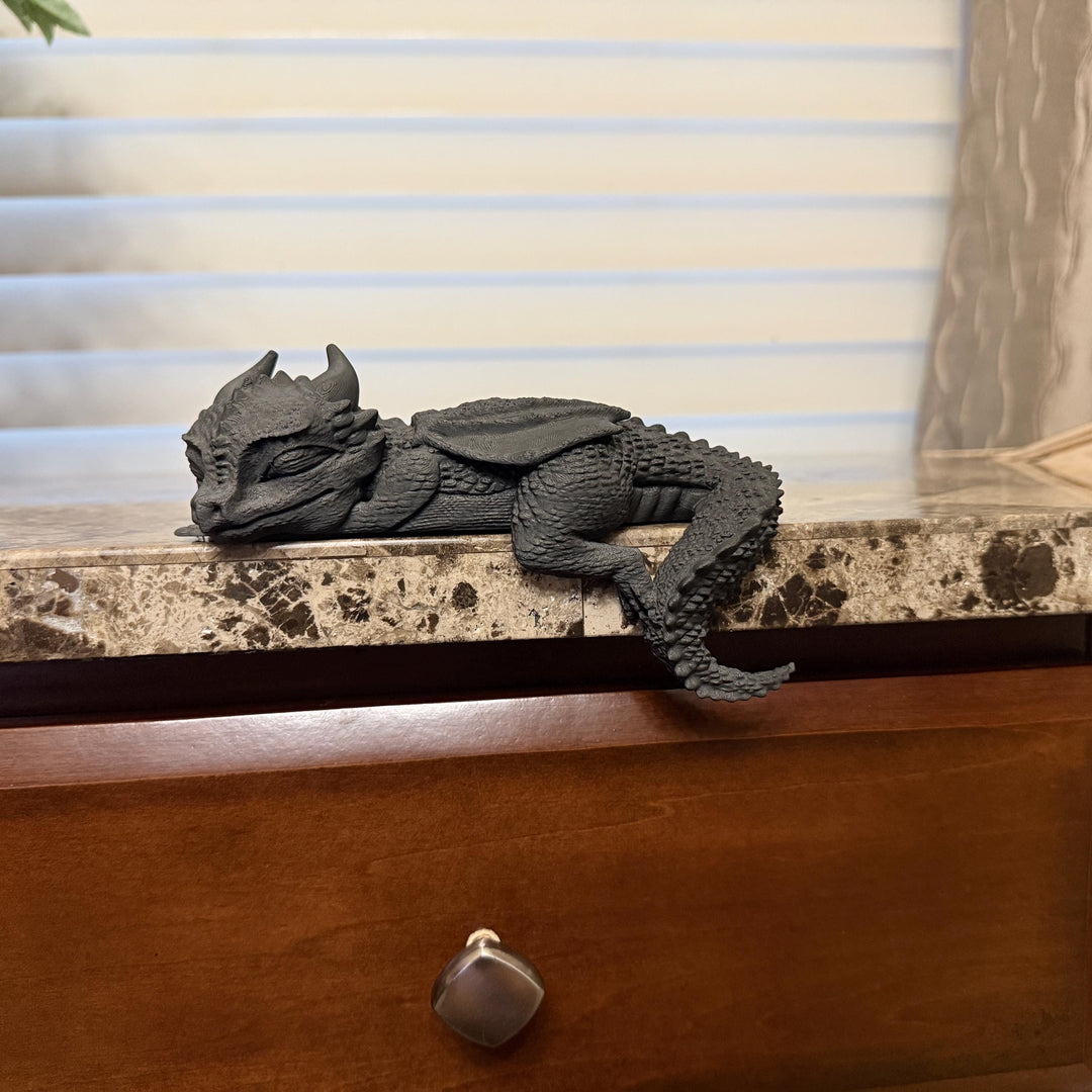 Sleeping Dragon Shelf Sitter, 3D Printed Fantasy Dragon Decor, Gothic Shelf Companion, Dragon Lover Gift, Bookshelf Ornament, Desk Decor