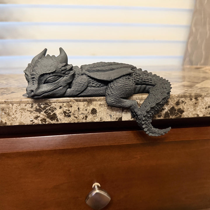 Sleeping Dragon Shelf Sitter, 3D Printed Fantasy Dragon Decor, Gothic Shelf Companion, Dragon Lover Gift, Bookshelf Ornament, Desk Decor
