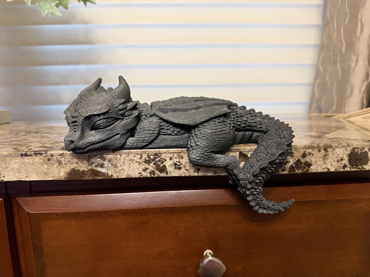 Sleeping Dragon Shelf Sitter, 3D Printed Fantasy Dragon Decor, Gothic Shelf Companion, Dragon Lover Gift, Bookshelf Ornament, Desk Decor