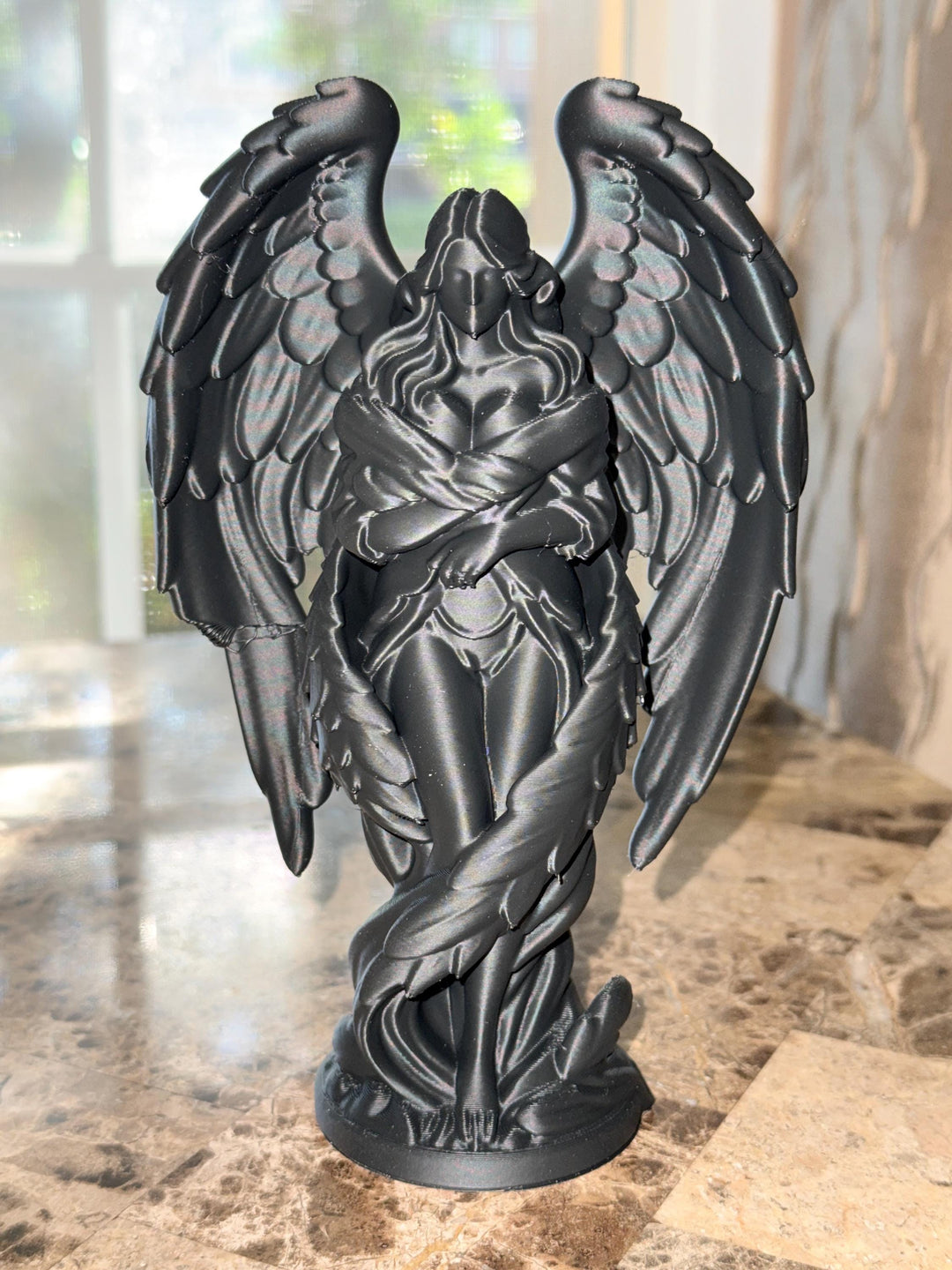 Dark Angel Statue | Gothic Angel Figurine | Dark Academia Decor | Fantasy Shelf Decor | Hooded Angel Sculpture | 3D Printed Gothic Art
