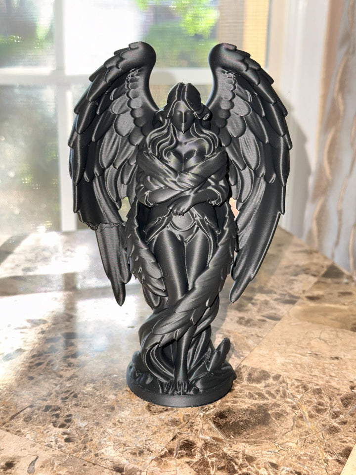 Dark Angel Statue | Gothic Angel Figurine | Dark Academia Decor | Fantasy Shelf Decor | Hooded Angel Sculpture | 3D Printed Gothic Art