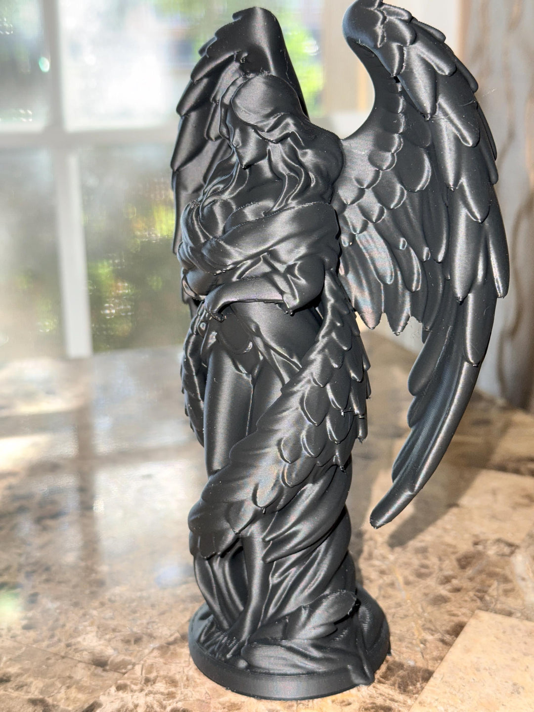 Dark Angel Statue | Gothic Angel Figurine | Dark Academia Decor | Fantasy Shelf Decor | Hooded Angel Sculpture | 3D Printed Gothic Art