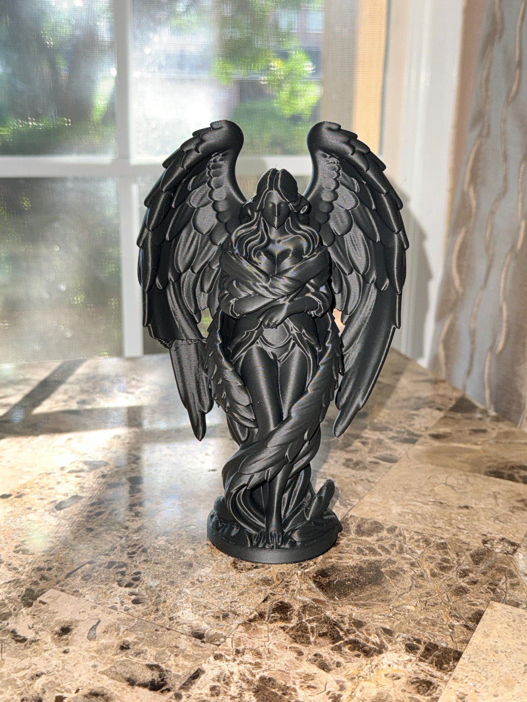 Dark Angel Statue | Gothic Angel Figurine | Dark Academia Decor | Fantasy Shelf Decor | Hooded Angel Sculpture | 3D Printed Gothic Art