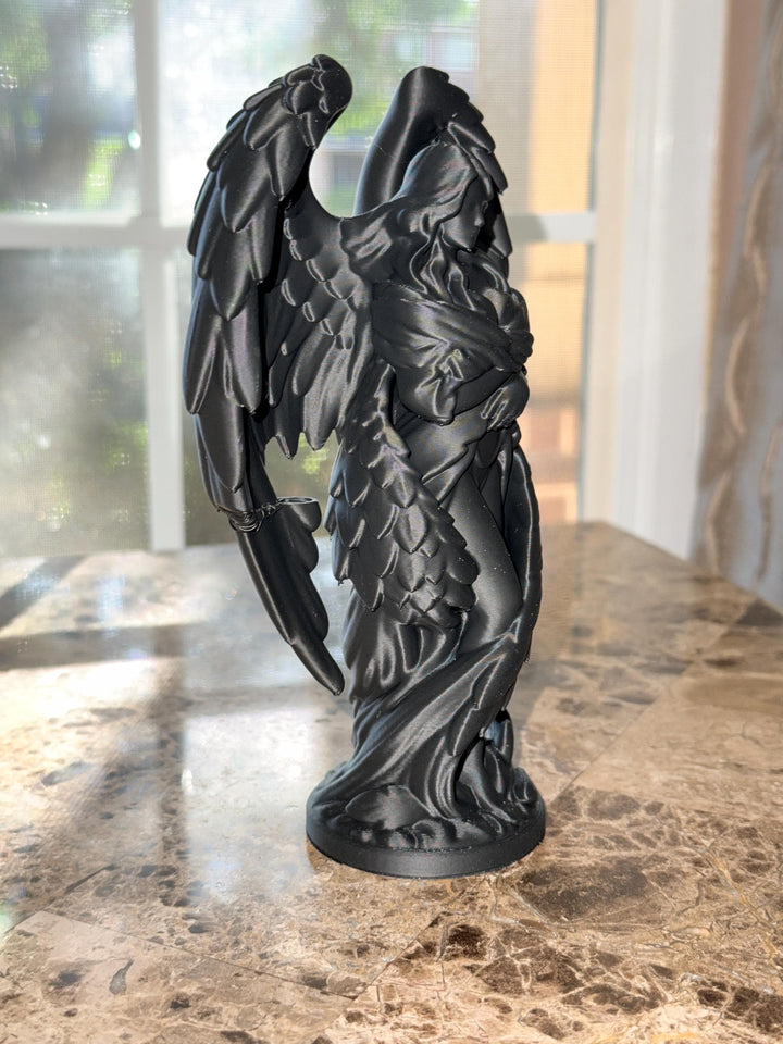 Dark Angel Statue | Gothic Angel Figurine | Dark Academia Decor | Fantasy Shelf Decor | Hooded Angel Sculpture | 3D Printed Gothic Art