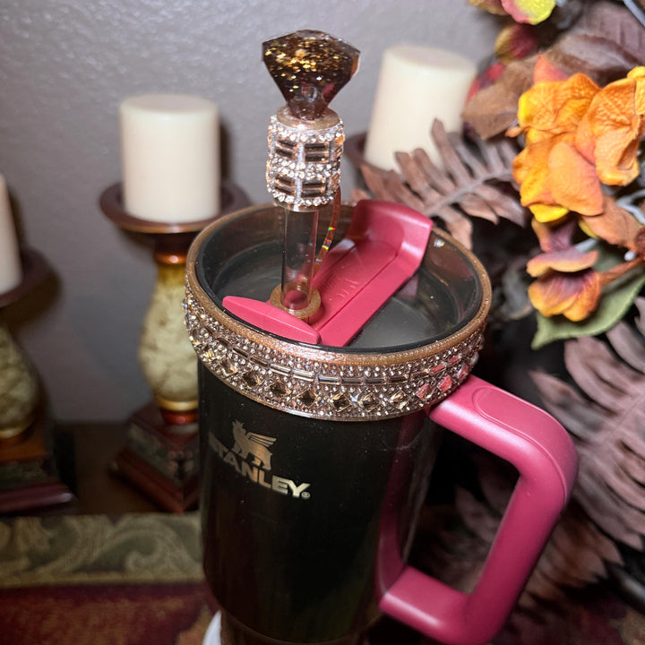 Fancy Gold Flat Rhinestone Tumbler Princess Collection, Stanley tumbler accessories, Halo, Boot Straw Topper, Bangle, Rose, Unique gift