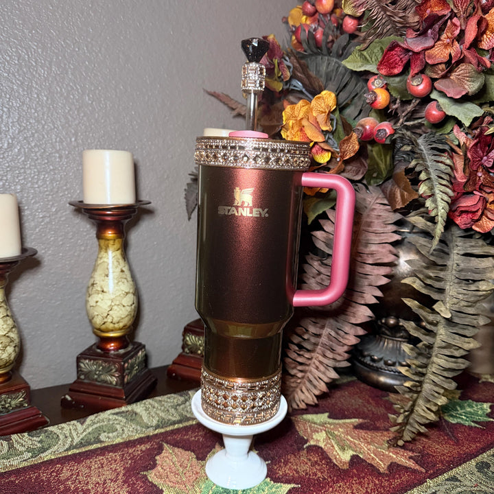 Fancy Gold Flat Rhinestone Tumbler Princess Collection, Stanley tumbler accessories, Halo, Boot Straw Topper, Bangle, Rose, Unique gift
