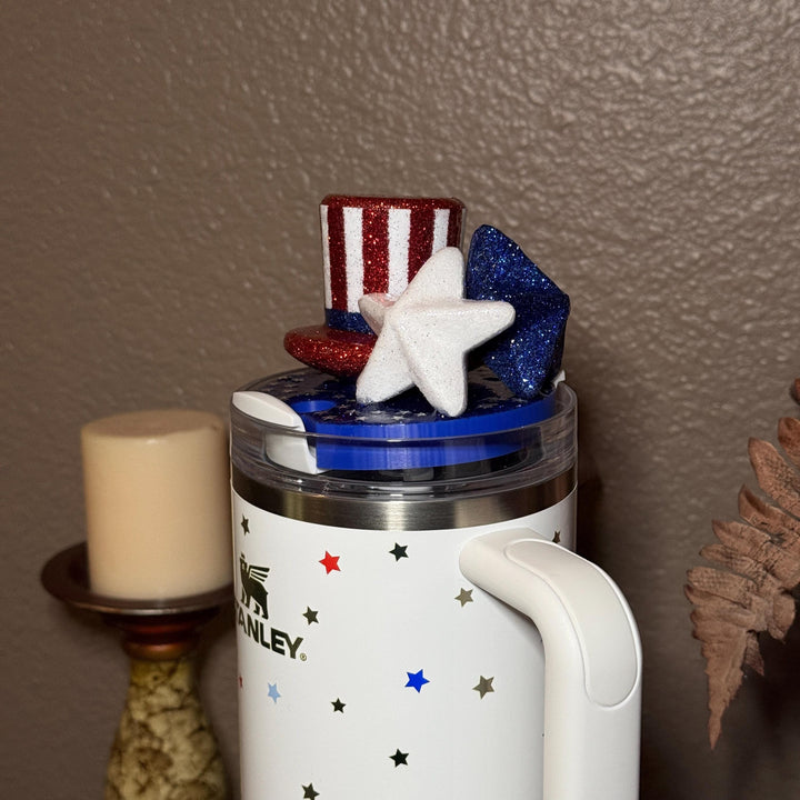 Stars and Stripes Patriotic Tumbler Topper, Independece Day Topper, 3D Decorative Lid