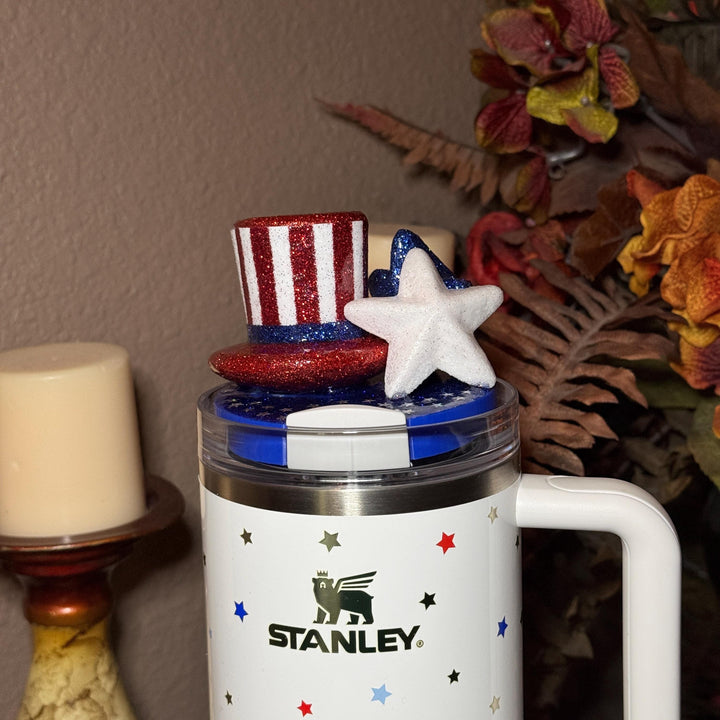 Stars and Stripes Patriotic Tumbler Topper, Independece Day Topper, 3D Decorative Lid