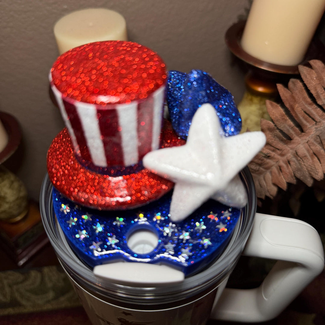 Stars and Stripes Patriotic Tumbler Topper, Independece Day Topper, 3D Decorative Lid