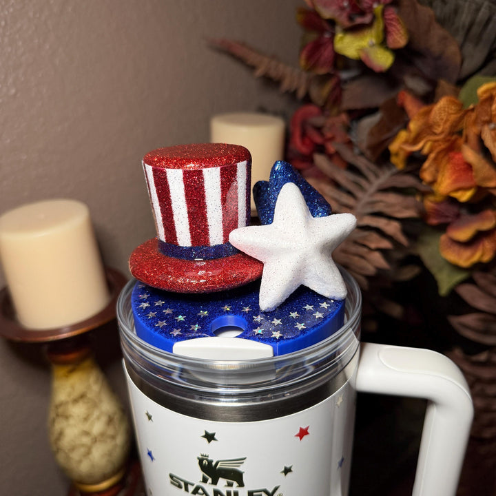 Stars and Stripes Patriotic Tumbler Topper, Independece Day Topper, 3D Decorative Lid