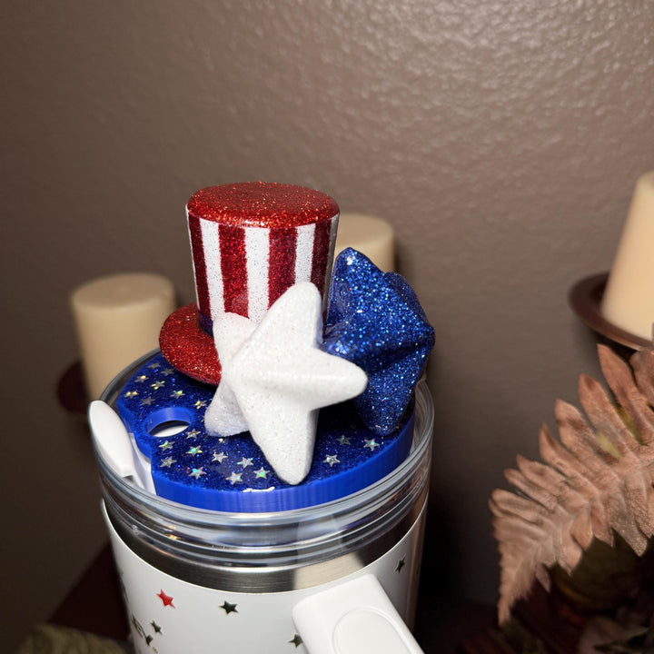 Stars and Stripes Patriotic Tumbler Topper, Independece Day Topper, 3D Decorative Lid