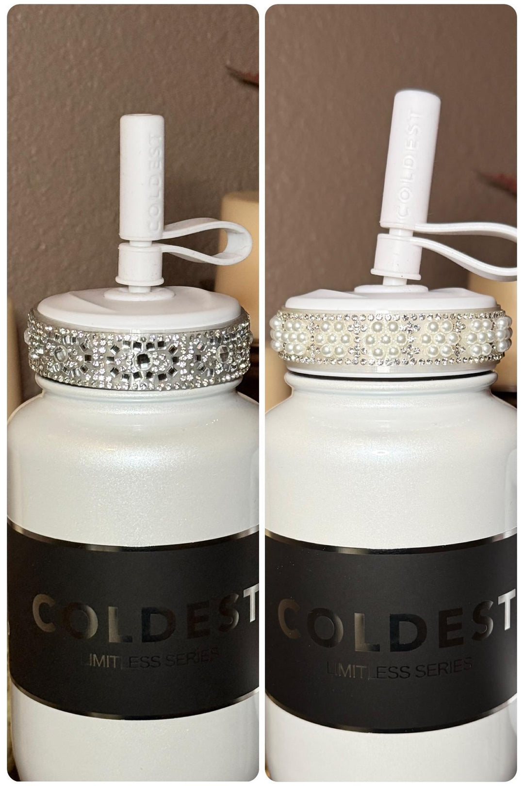 Coldest Fancy Rhinestone Straw Lid Collar Accessory Collection sized to fit the Coldest brand tumblers, unique gift accessories