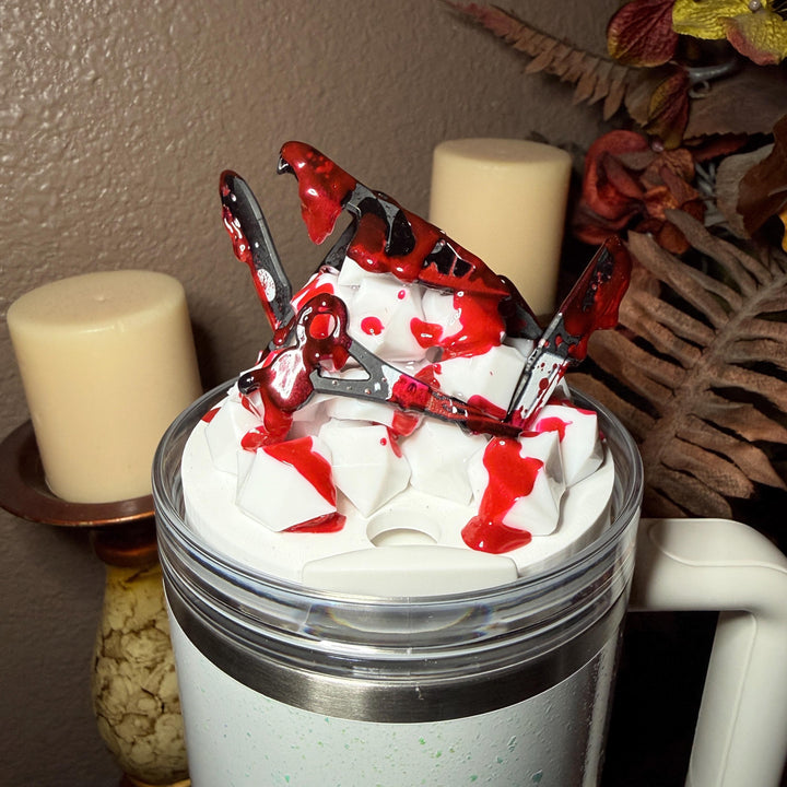 Bloody knives acrylic tumbler topper, for Stanley tumblers, 3D Decorative Lid crime scene, blood drips blood splatter, Halloween gift