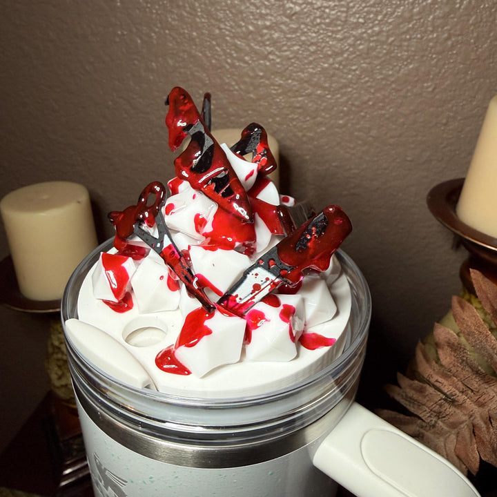 Bloody knives acrylic tumbler topper, for Stanley tumblers, 3D Decorative Lid crime scene, blood drips blood splatter, Halloween gift