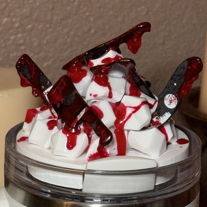 Bloody knives acrylic tumbler topper, for Stanley tumblers, 3D Decorative Lid crime scene, blood drips blood splatter, Halloween gift