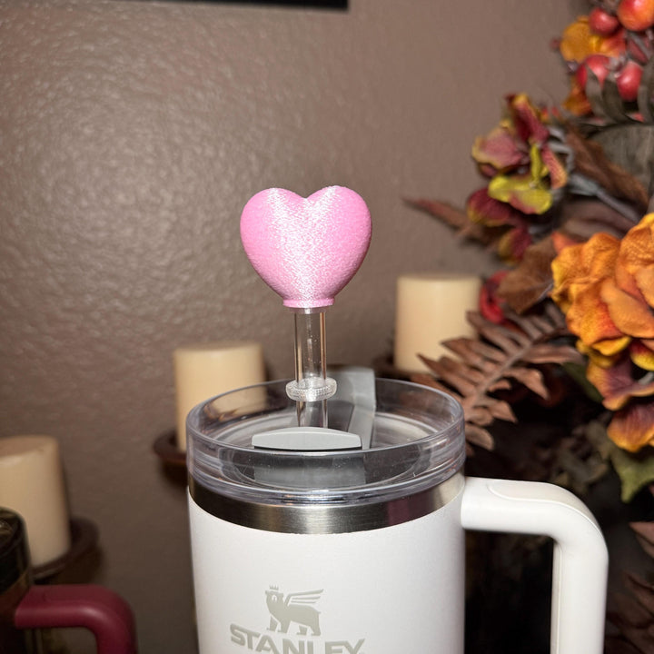 Pink Silk Heart Straw Cap Topper, for Valentine Stanley 20 30 or 40 oz Tumblers, unique minimalist gift accessories, 10 mm
