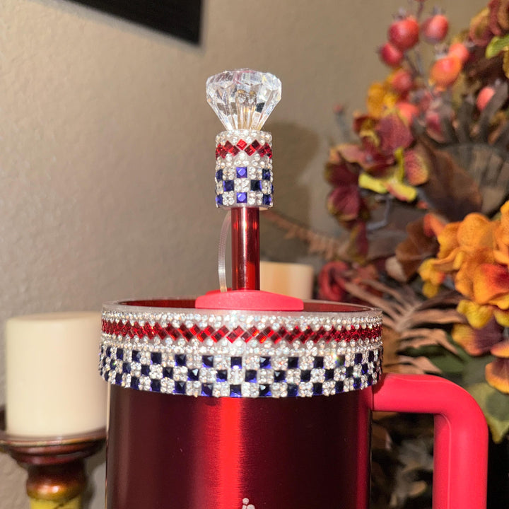 Patriotic Rhinestone Tumbler Boot or Halo, straw topper, Bling Sparkle Cup Sleeve, Stanley Tumbler Accessories, Unique Gift stars stripes