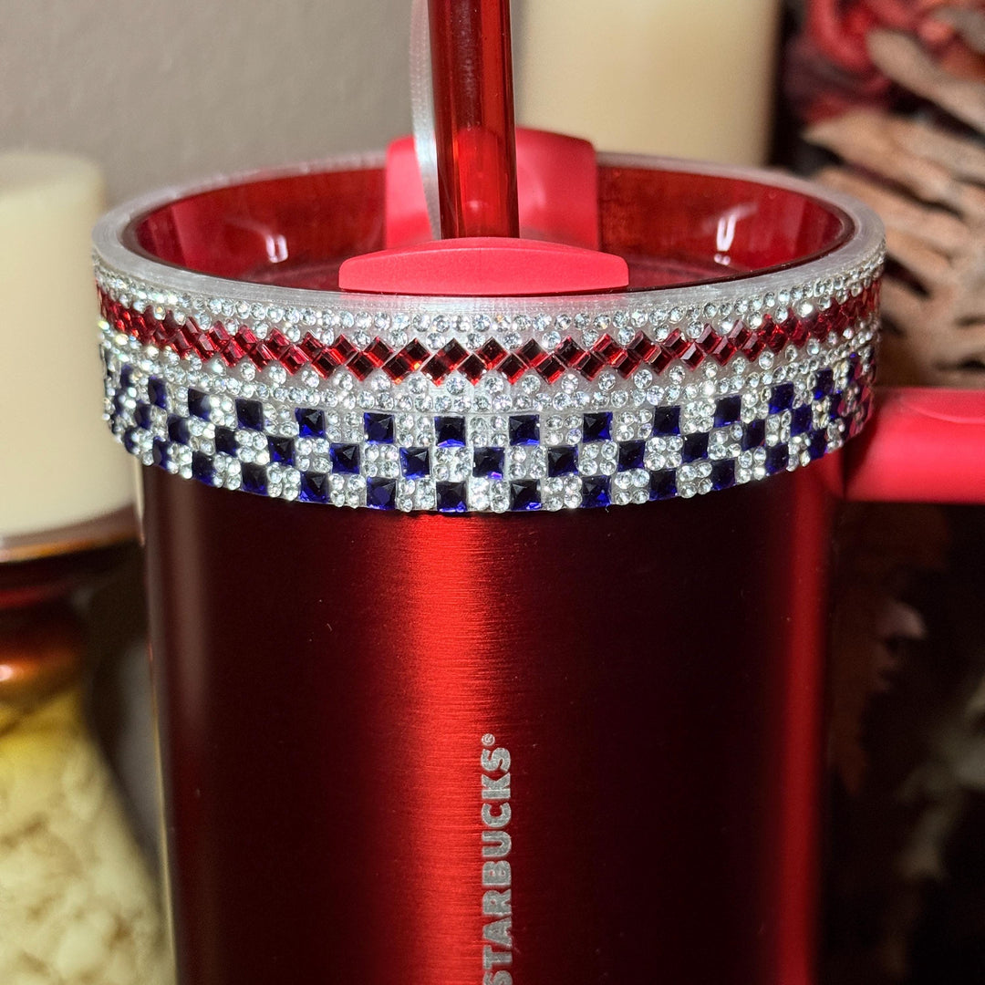Patriotic Rhinestone Tumbler Boot or Halo, straw topper, Bling Sparkle Cup Sleeve, Stanley Tumbler Accessories, Unique Gift stars stripes