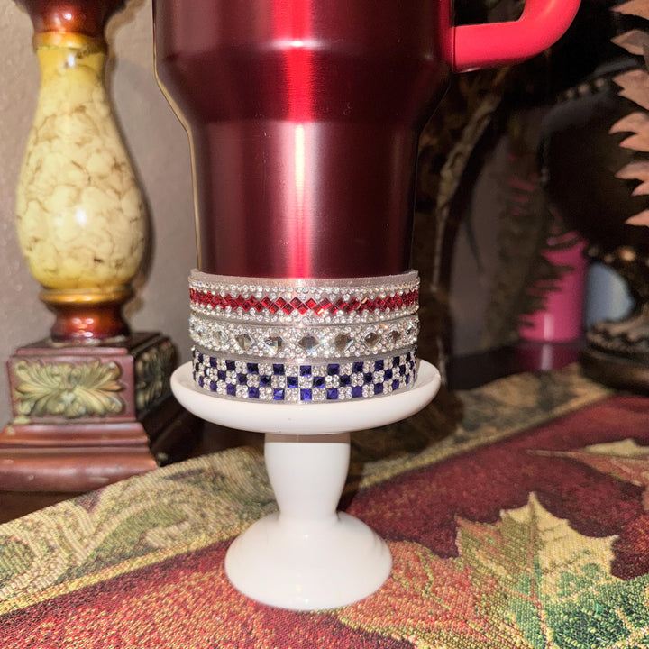 Patriotic Rhinestone Tumbler Boot or Halo, straw topper, Bling Sparkle Cup Sleeve, Stanley Tumbler Accessories, Unique Gift stars stripes