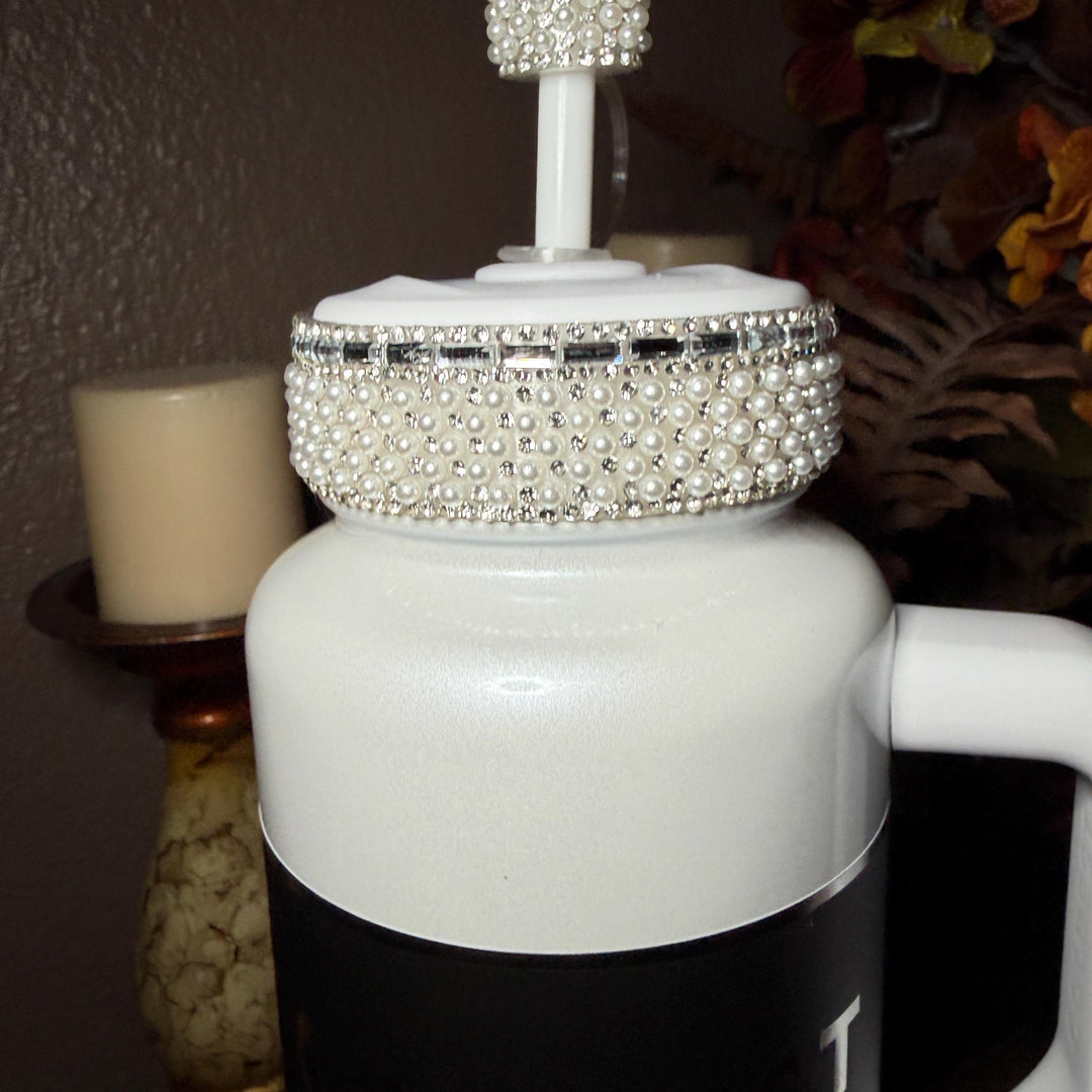 Coldest Fancy Pearl and Rhinestone Tumbler Boot, Straw Lid Collar and Straw Cap Accessory Collection, fits 36 and 46 oz, unique gift